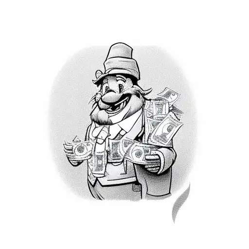 a Disney character grabbing money and using it as a telephone tattoo design idea