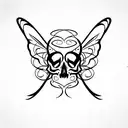 half of a skull head on the left side and half of a butterfly wing on the right side tattoo design idea