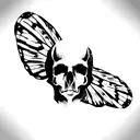 half of a skull head on the left side and half of a butterfly wing on the right side tattoo design idea