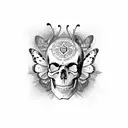 half skull half butterfly offset tattoo design idea
