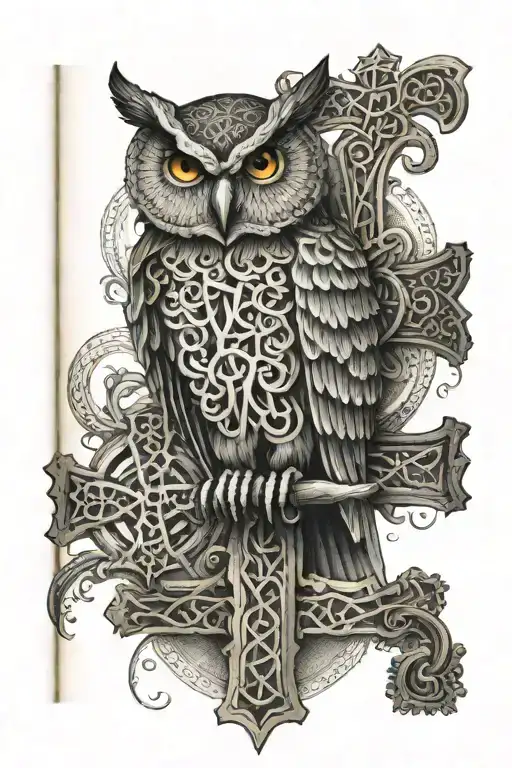 owl book Celtic Cross 177  tattoo design idea