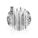 A futuristic cityscape with sound waves as buildings tattoo design idea