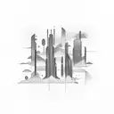 A futuristic cityscape with sound waves as buildings tattoo design idea