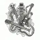 saxophone and microphone and guitar  tattoo design idea