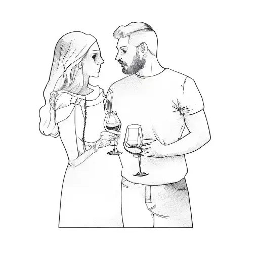 a man and woman holding wine glasses tattoo design idea