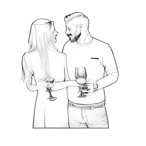 a man and woman holding wine glasses tattoo design idea