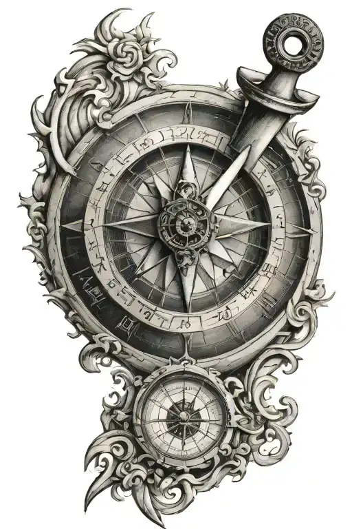 sundial compass tattoo design idea
