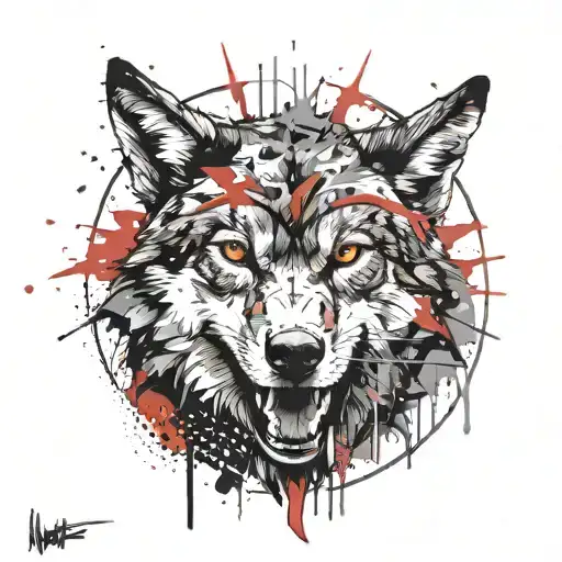red wolf howling tattoo design idea