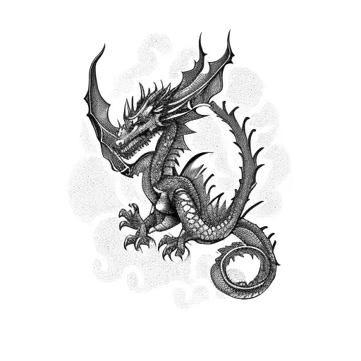 A fierce dragon guarding a stack of books tattoo design idea