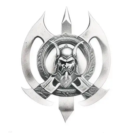 two badass battle viking axe  tattoo design idea