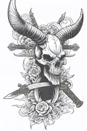 swords, goat skull and smoke tattoo design idea