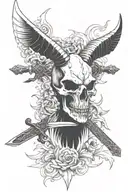 swords, goat skull and smoke tattoo design idea