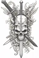 swords, goat skull and smoke tattoo design idea