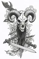swords, goat skull and smoke tattoo design idea