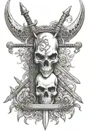 swords, goat skull and smoke tattoo design idea
