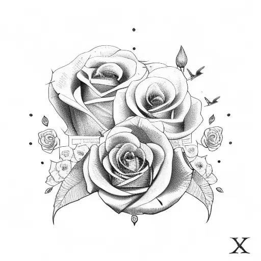 Roman numerals with roses and birds around it  tattoo design idea
