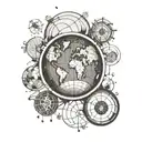 minimalist tattoo, puzzle with planet earth inside and there is a soccer data chart. Rosa dos ventos, aviao, Infinity sy tattoo design idea