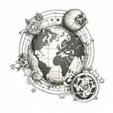 minimalist tattoo, puzzle with planet earth inside and there is a soccer data chart. Rosa dos ventos, aviao, Infinity sy tattoo design idea