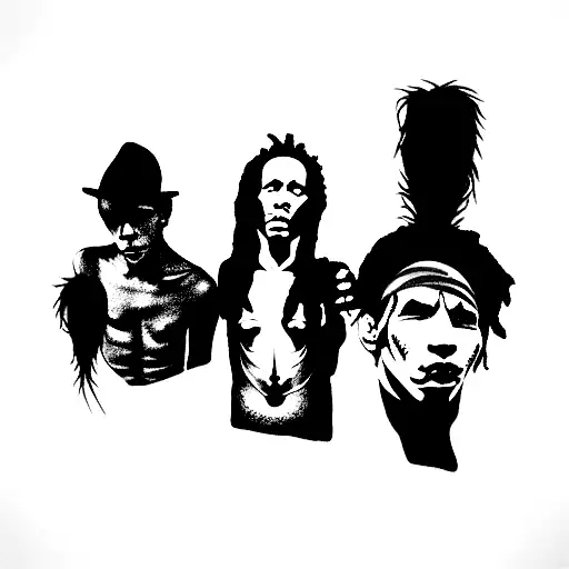 the clash & red hot chilli peppers & u2 & Gorillaz & Iron Maiden & mani Negra & bob marley tattoo design idea