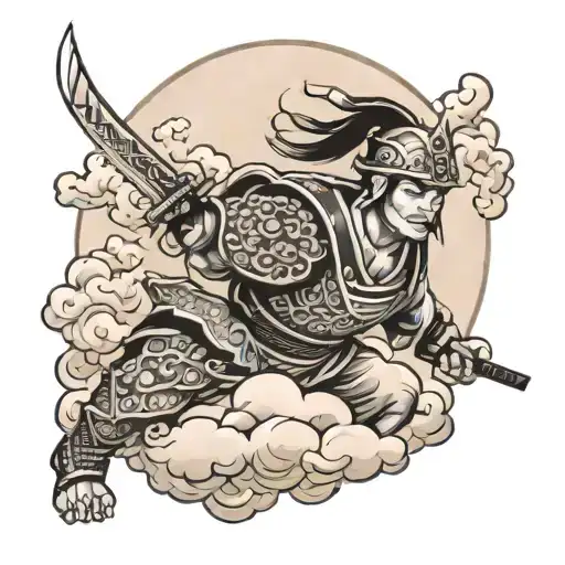 Japanese warrior with clouds  tattoo design idea