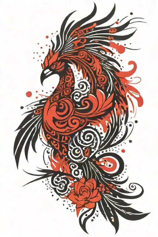 tribal phoenix bird with unalome symbol tattoo design idea
