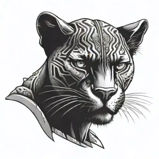A front faced black panther looking ahead with an angry and intimidating look tattoo design idea
