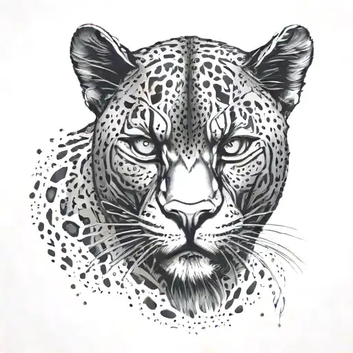 A front faced looking ahead black panther with an angry intimidating look tattoo design idea