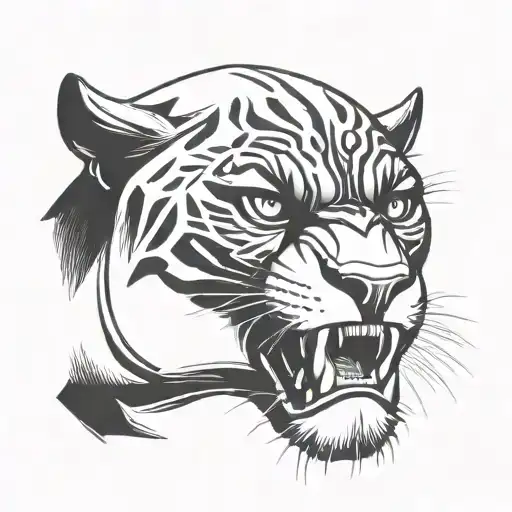 A front faced black panther with an angry intimidating look tattoo design idea