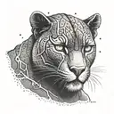 A front faced looking ahead black panther with an angry intimidating look tattoo design idea