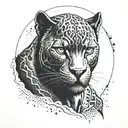 A front faced looking ahead black panther with an angry intimidating look tattoo design idea