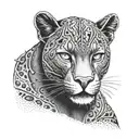 A front faced looking ahead black panther with an angry intimidating look tattoo design idea