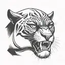 A front faced black panther with an angry intimidating look tattoo design idea