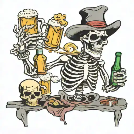 skeleton holding beer tattoo design idea