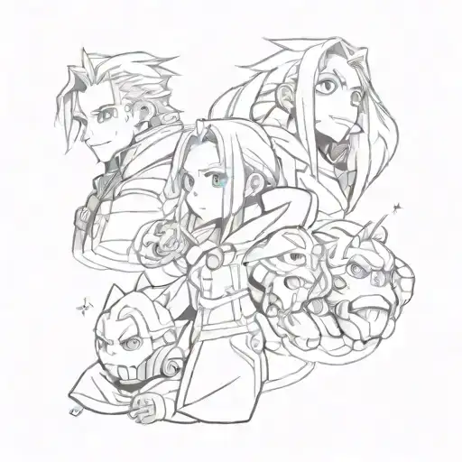 full metal alchemist cute faces tattoo design idea