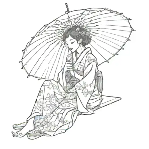 woman wearing a kimono sitting holding an ombrella tattoo design idea