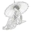 woman wearing a kimono sitting holding an ombrella tattoo design idea