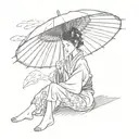woman wearing a kimono sitting holding an ombrella tattoo design idea