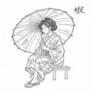 woman wearing a kimono sitting holding an ombrella tattoo design idea