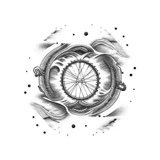 A bicycle frame made of waves crashing on the beach tattoo design idea