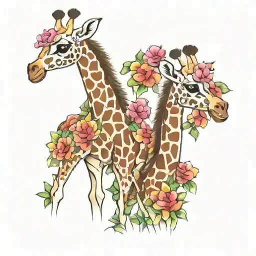 baby giraffes for 6 grandkids tattoo design idea