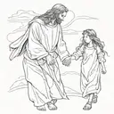 Jesus holding hands with little girl walking hand in hand tattoo design idea