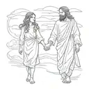 Jesus holding hands with little girl walking hand in hand tattoo design idea