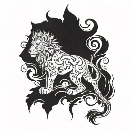 Tattoo on the back palm in black color of Sagittarius combined with a lion tattoo design idea