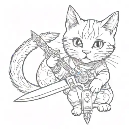 cute cat holding knife tattoo design idea