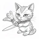 cute cat holding knife tattoo design idea