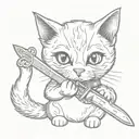 cute cat holding knife tattoo design idea