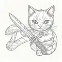 cute cat holding knife tattoo design idea