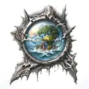 destroyed world tattoo design idea