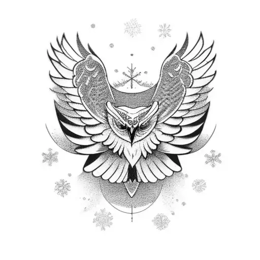 snow owl flying  tattoo design idea