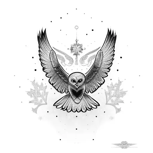 snow owl flying  tattoo design idea